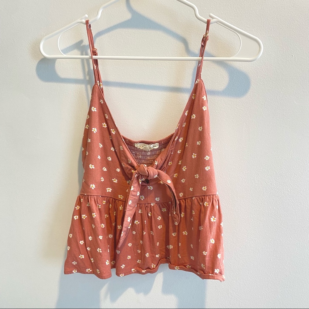 PacSun Pink Floral Tie Tank Top